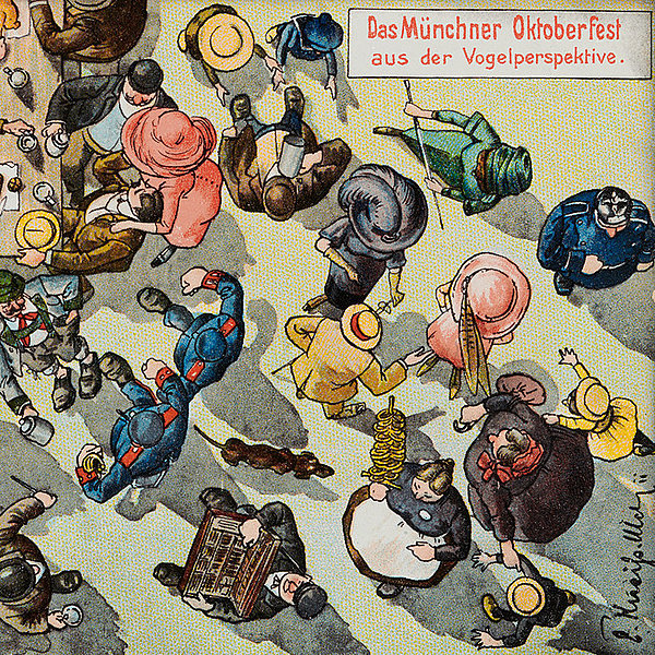 Emil Kneiß, Postkarte "Das Münchner Oktoberfest aus der Vogelperspektive.", Verlag Ottmar Zieher, München 1911, Münchner Stadtmuseum