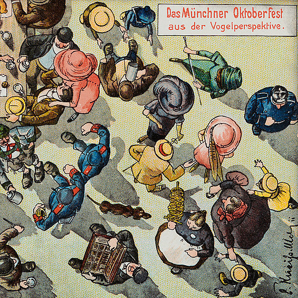 Emil Kneiß, Postcard "Das Münchner Oktoberfest aus der Vogelperspektive." (The Munich Oktoberfest from a birds-eye view), published by Ottmar Zieher, Munich 1911, Münchner Stadtmuseum