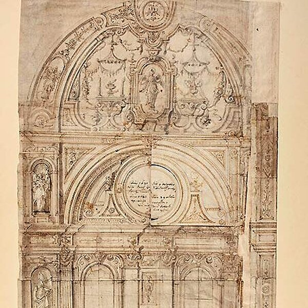 Hans Krumper, Entwurfszeichnung der ehemaligen Paulanerkirche in München, um 1600